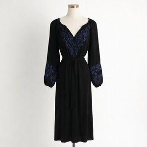 Lucky Brand Dress Size M Black Sheer Sleeve Embroidery Witchy Whimsigoth Boho